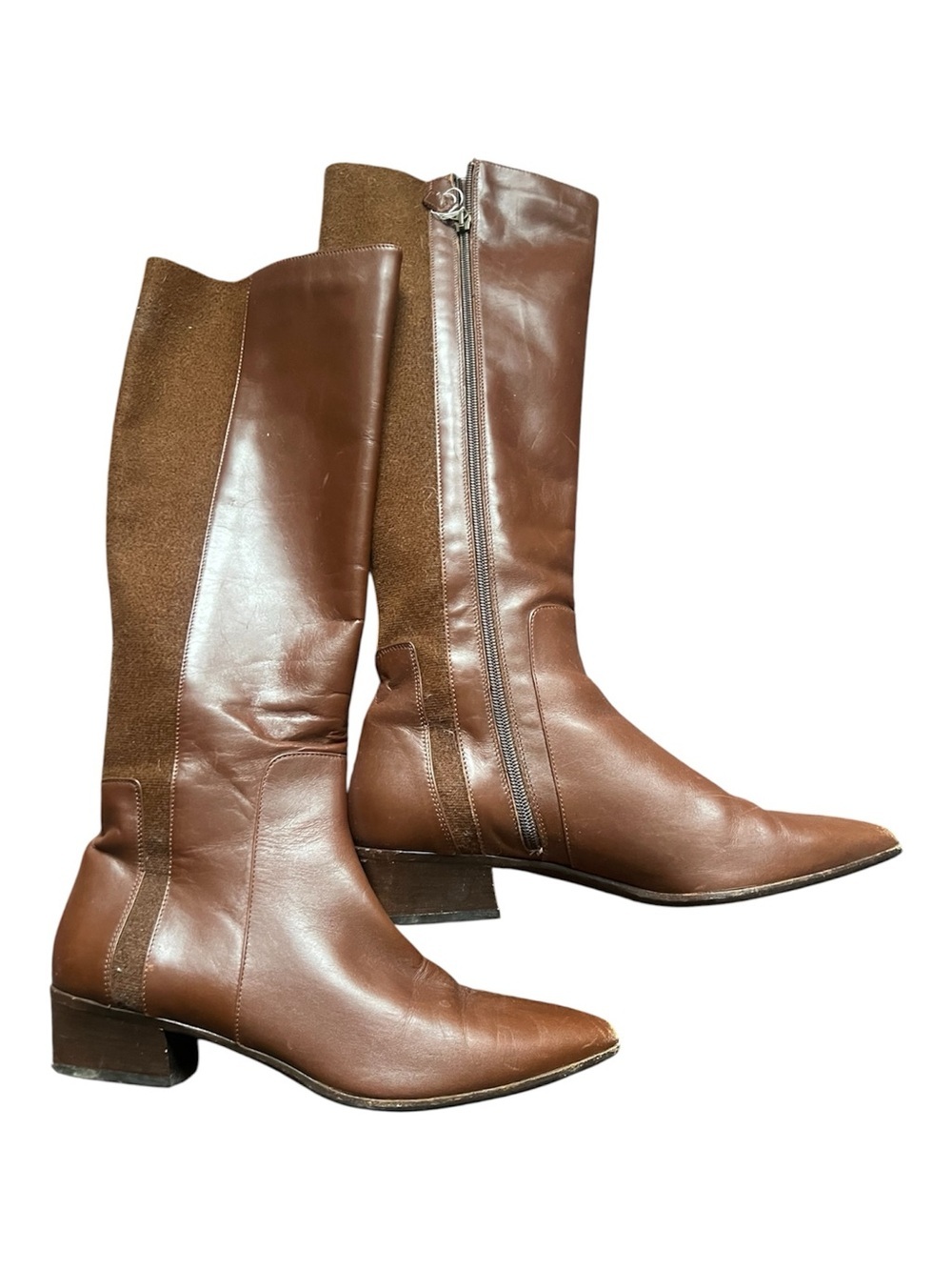 Aquatalia Classic Brown Leather Knee-High Boots — Sleek Zip Detail, size 10